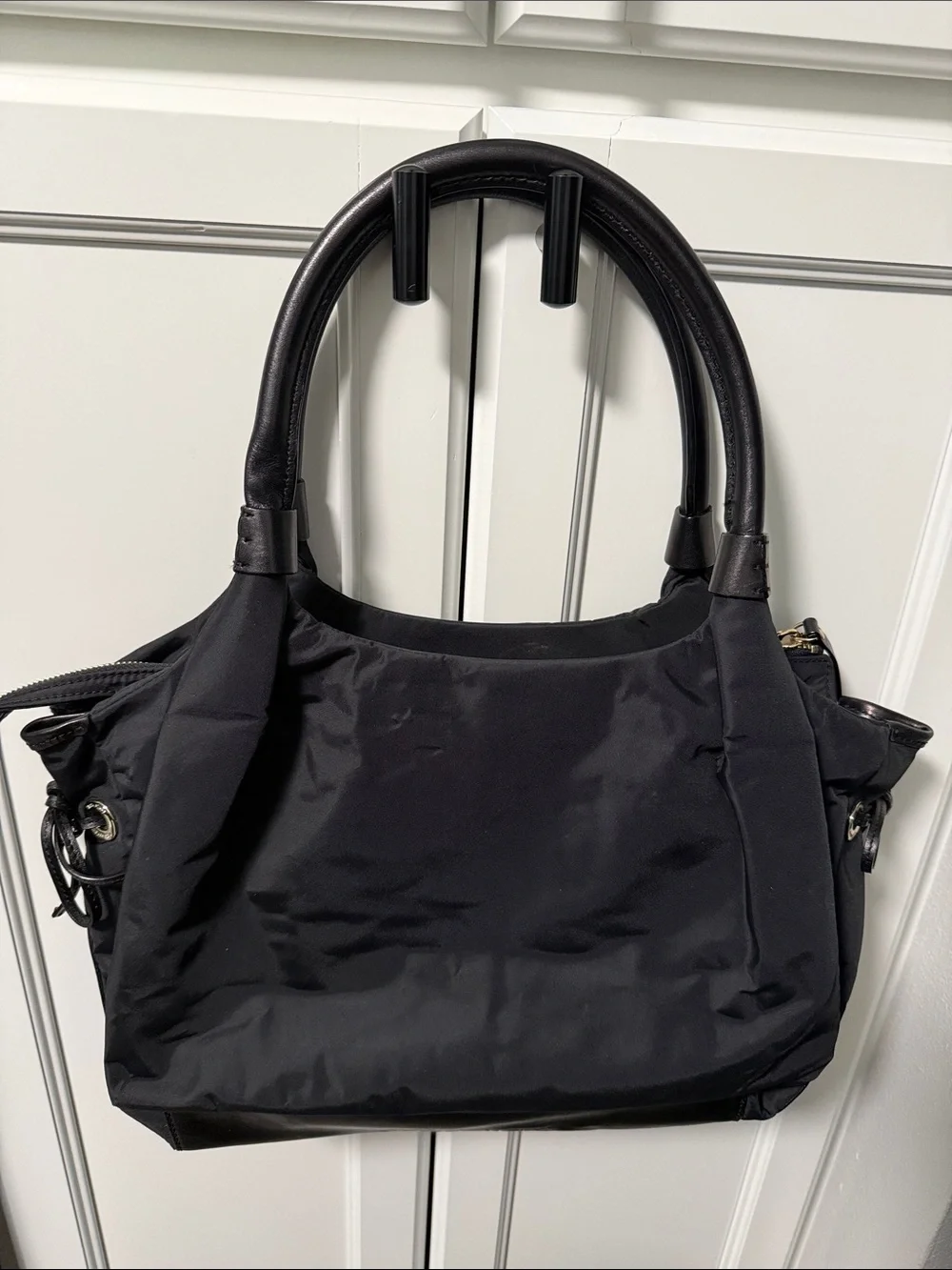 kate spade Black Nylon Shoulder Bag with Gold-Tone Plaque & Polka Dot Lining